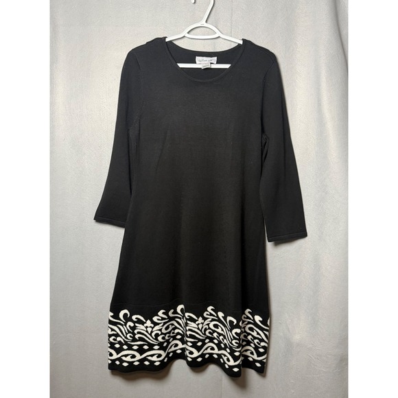Jessica H Dresses & Skirts - Jessica H Black White Scroll Hem Knit Sweater Dress A-Line Long Sleeve ST8M0857